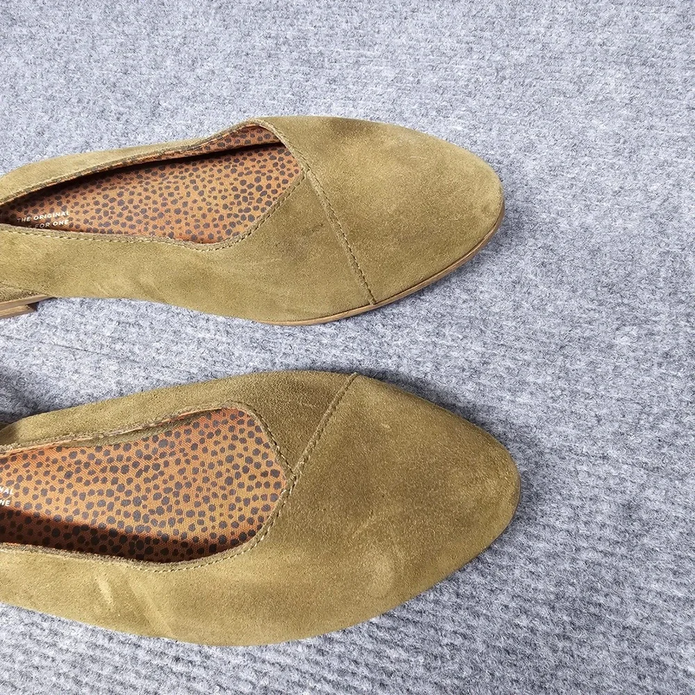 TOMS Jutti Slingback Flats Women 8.5 Olive Green Suede Boho Retro Pointed Toe